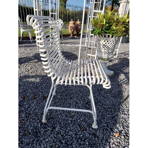 720 - Good quality hand forged wrought iron Arras style garden table and eight chairs. Table {72 cm H x 25... 