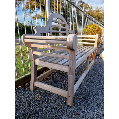 760 - Teak Lutyens garden bench. {105 cm H  x 165 cm W x 60 cm D}.