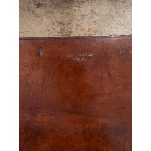 31 - 1950's leather School bag - Friedr. Becker & Co. K.K. Berlin SW68 {H 38cm x W 44cm  x D 12cm }.