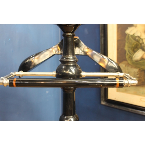 661 - Fifth Avenue valet stand inlaid with chrome and brass {H 133cm x W 45cm x D 33cm}.