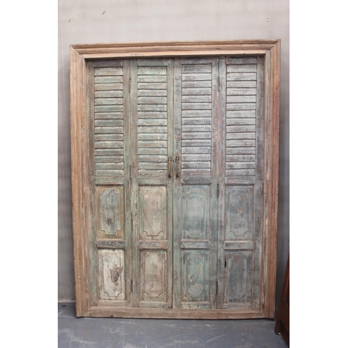 674 - 19th C. Linen fold double doors with shutter and complete frame {H 228cm x W  170 cm}.