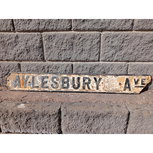 687 - 19th C. Aylesbury Ave cast iron street sign {H 16cm x W 121cm}.