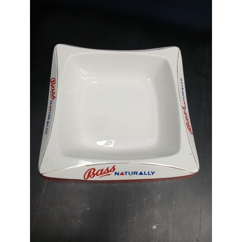 690 - Bass ceramic advertising ashtray {H 5cm x W 21cm x D 21cm}.