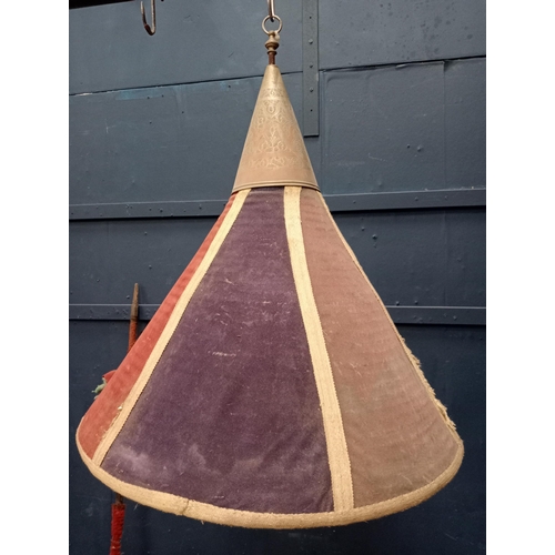 701 - Brass and cloth Indian style lampshade {H 77cm x Dia 68cm}.