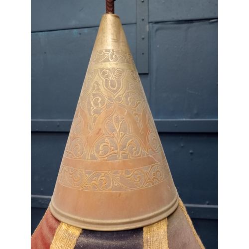 701 - Brass and cloth Indian style lampshade {H 77cm x Dia 68cm}.