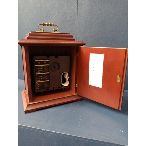 738 - 19th C. bracket clock with brass handle {H 23cm x W 19cm x D 13cm}.