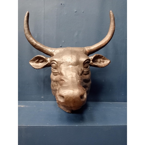 741 - Cast iron model of bull's head {H 55cm x W 48cm x D 34cm}.