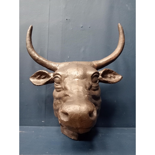 741 - Cast iron model of bull's head {H 55cm x W 48cm x D 34cm}.