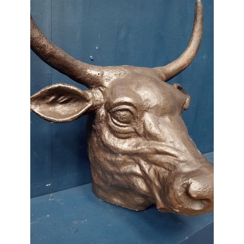 741 - Cast iron model of bull's head {H 55cm x W 48cm x D 34cm}.