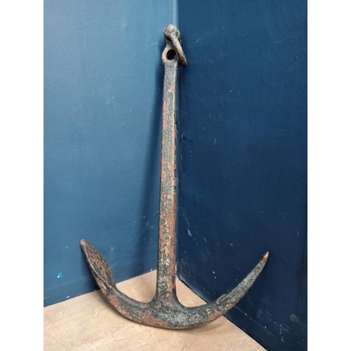 747 - 19th C. wrought iron ships anchor {H 84cm x W 50cm x D 9cm}.