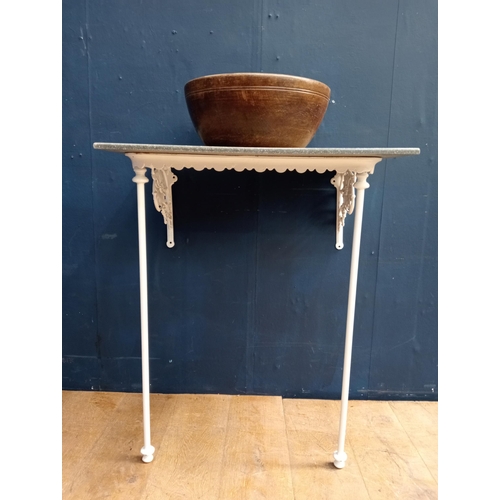 750 - Cast iron wash stand with marble effect top {H 84cm x W 67cmx D 49cm}.