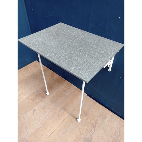 750 - Cast iron wash stand with marble effect top {H 84cm x W 67cmx D 49cm}.