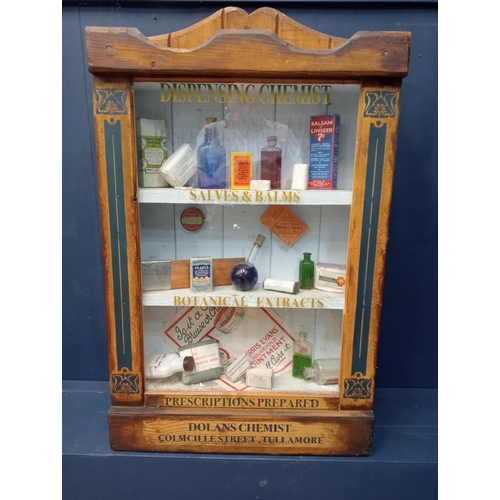 754 - Chemist - Pharmacy glazed dispensing wall cabinet. {H 95cm x W 58cm x D 16cm}.