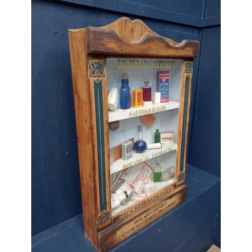 754 - Chemist - Pharmacy glazed dispensing wall cabinet. {H 95cm x W 58cm x D 16cm}.