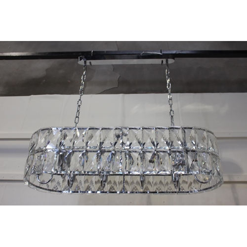 756 - Unusual Chrome and glass rectangular hanging hall light {H 65cm x W 98cm x D 30cm}.