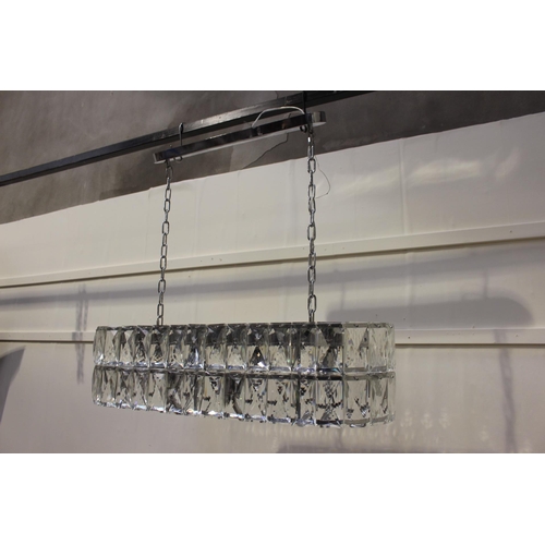 756 - Unusual Chrome and glass rectangular hanging hall light {H 65cm x W 98cm x D 30cm}.