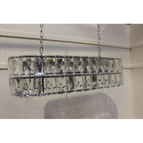 756 - Unusual Chrome and glass rectangular hanging hall light {H 65cm x W 98cm x D 30cm}.