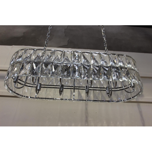 756 - Unusual Chrome and glass rectangular hanging hall light {H 65cm x W 98cm x D 30cm}.