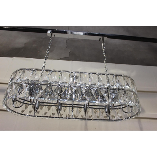 756 - Unusual Chrome and glass rectangular hanging hall light {H 65cm x W 98cm x D 30cm}.