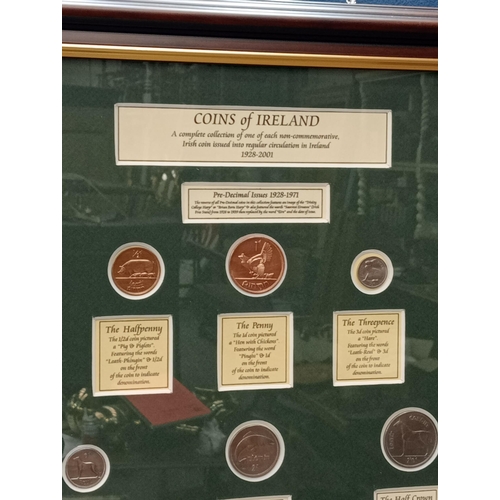 761 - Framed montage of Coins of Ireland 1928-2001 {H 56cm x W 46cm}.