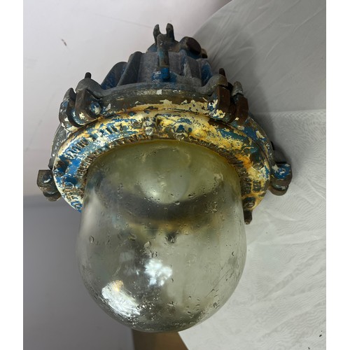 224 - Industrial alloy  exterior light with dome glass shade {H 40cm x Dia 28cm}.