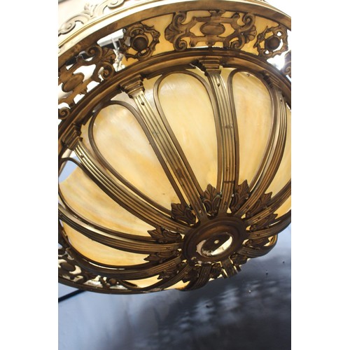 236 - Large Bronze chandelier with dome base and opaque glass. {H 100cm x Dia 100cm }.