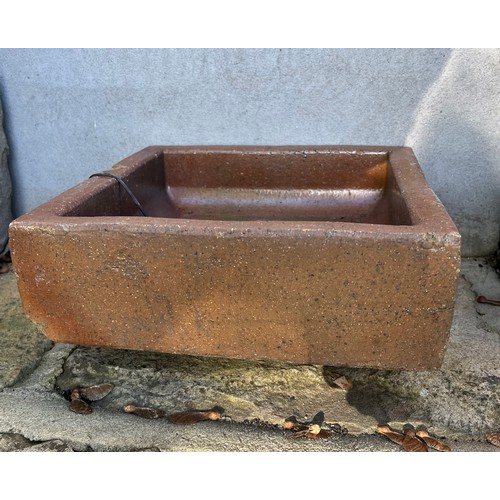 396 - Original Victorian salt glazed terracotta drain gulley. {H 13cm x W 31cm x D 31cm }.