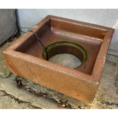 396 - Original Victorian salt glazed terracotta drain gulley. {H 13cm x W 31cm x D 31cm }.