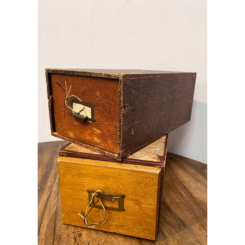 590 - Two 1940's filing drawers {one box  H 13cm x L 33cm }.