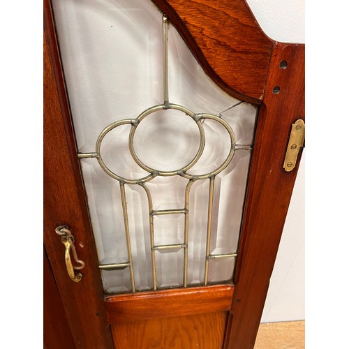 455 - Pair of mahogany saloon bar doors with brass handles and fixtures leaded bevelled glass  {one door- ... 