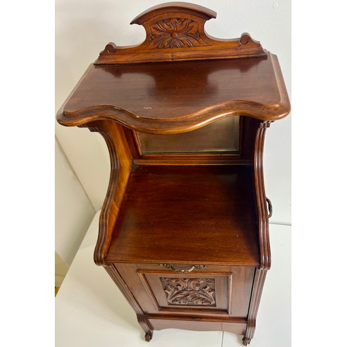 759 - Late 19th C. Mahogany Coal cabinet on casters with bevelled glass mirror {H 98cm x W 42cm x D 33cm}.