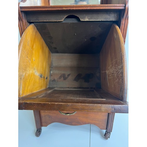 759 - Late 19th C. Mahogany Coal cabinet on casters with bevelled glass mirror {H 98cm x W 42cm x D 33cm}.