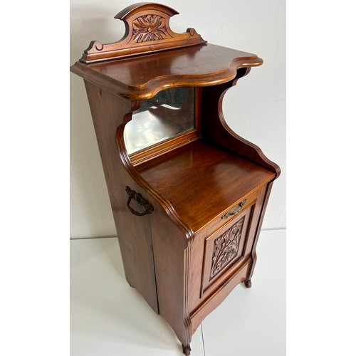 759 - Late 19th C. Mahogany Coal cabinet on casters with bevelled glass mirror {H 98cm x W 42cm x D 33cm}.