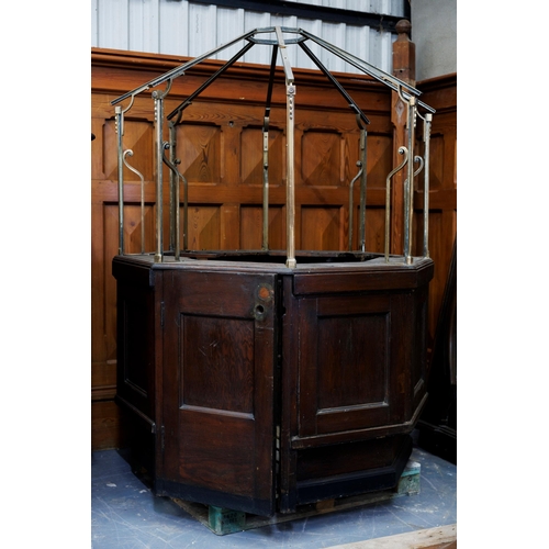 346 - Unusual 19th C. oak and brass ticket booth. {H 220cm x W 157cm x 157cm }.