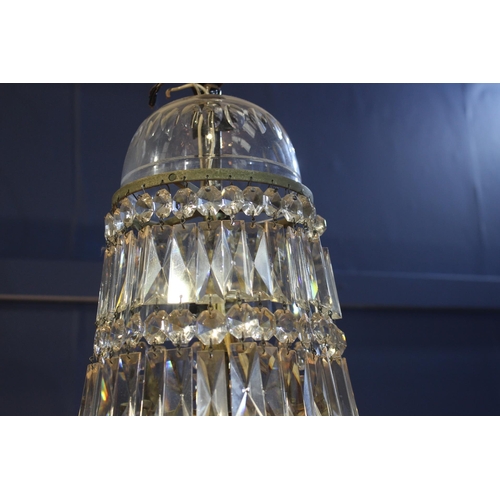 702 - Brass and glass crystal five branch chandelier {H 100cm x Dia 95cm}.