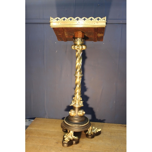 699 - 19th decorative brass Lectern on spiral column and four ornate feet {Front H 15cm x Back H 139cm x W... 