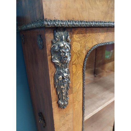 197 - Good quality 19th C. French burr walnut and inlaid side cabinet with ormolu mounts and two glazed do... 