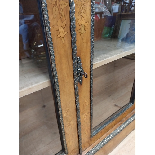 197 - Good quality 19th C. French burr walnut and inlaid side cabinet with ormolu mounts and two glazed do... 