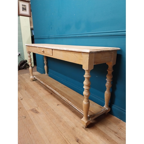 103 - 19th C. painted pine side table with turned legs on platform base.  {84 cm H x 109 cm W x 47 cm D}