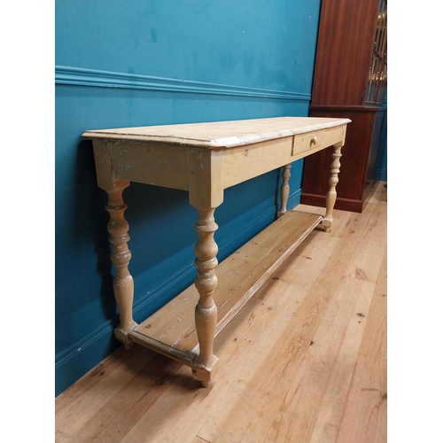 103 - 19th C. painted pine side table with turned legs on platform base.  {84 cm H x 109 cm W x 47 cm D}