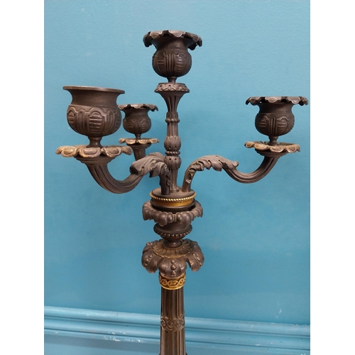 104 - Pair of exceptional quality 20th C. four branch bronze candelabras decorated with shell and ladies m... 