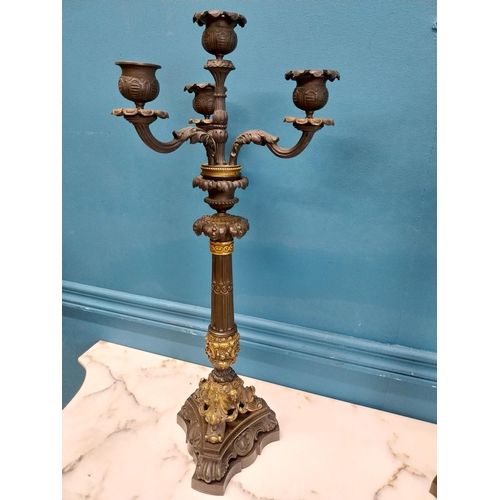 104 - Pair of exceptional quality 20th C. four branch bronze candelabras decorated with shell and ladies m... 