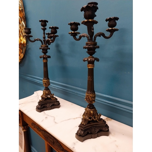 104 - Pair of exceptional quality 20th C. four branch bronze candelabras decorated with shell and ladies m... 