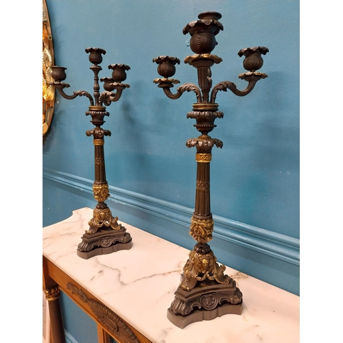 104 - Pair of exceptional quality 20th C. four branch bronze candelabras decorated with shell and ladies m... 