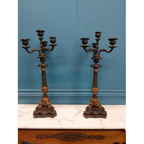 104 - Pair of exceptional quality 20th C. four branch bronze candelabras decorated with shell and ladies m... 