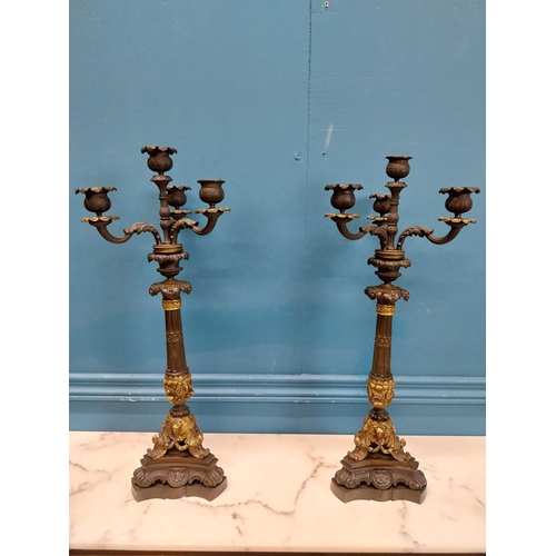 104 - Pair of exceptional quality 20th C. four branch bronze candelabras decorated with shell and ladies m... 