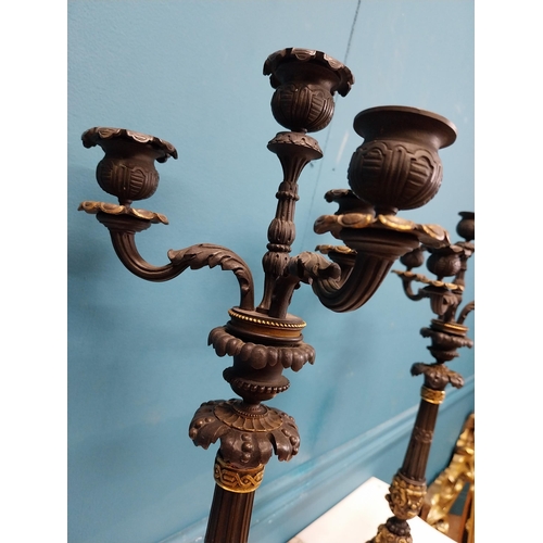 104 - Pair of exceptional quality 20th C. four branch bronze candelabras decorated with shell and ladies m... 