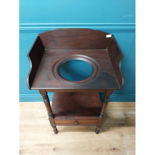 113 - 19th C. mahogany washstand with single drawer at bottom on turned legs. {99 cm H x 61 cm W x 47 cm D... 