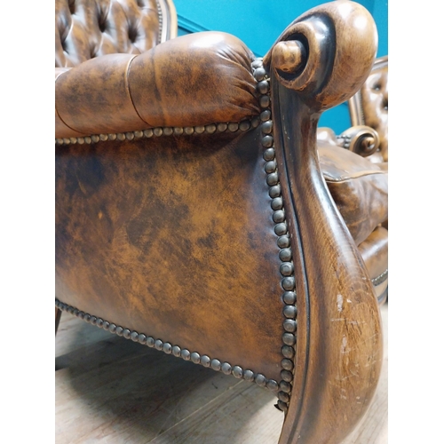 118 - Pair of good quality leather armchairs {106cm H x 80cm W x 80cm D}