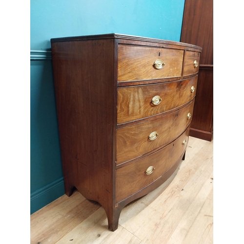 122 - 19th C. mahogany bow front chest of drawers with two short drawers over three long drawers raised on... 